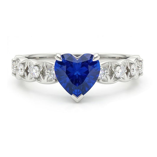 Anello con zaffiro dello Sri Lanka con pietre preziose a cuore con accenti 2.50 carati