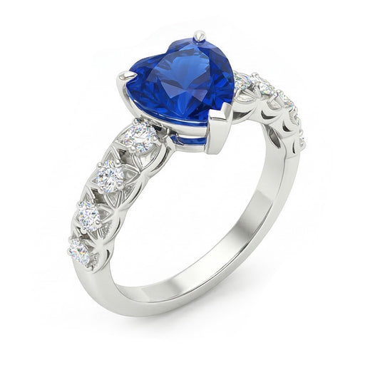 Anello con zaffiro dello Sri Lanka con pietre preziose a cuore con accenti 2.50 carati