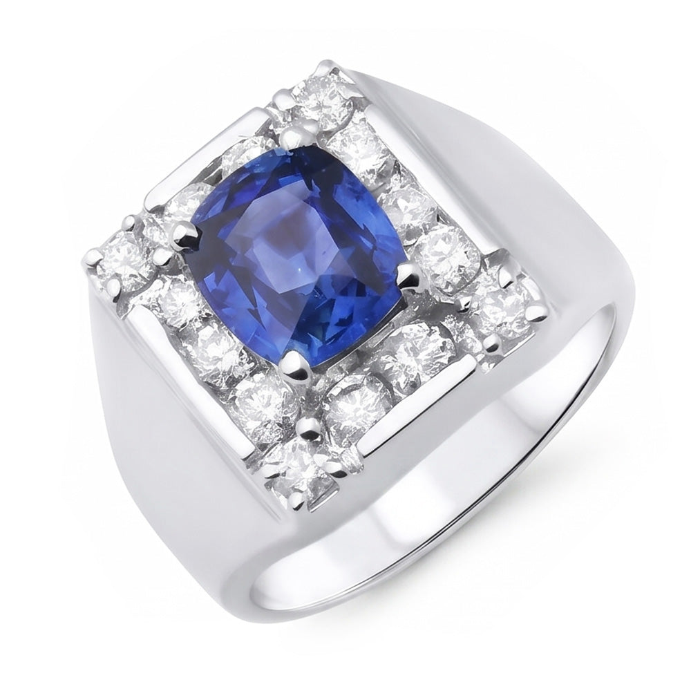 Anello con zaffiro dello Sri Lanka da 1,60 ct e diamante 14K Oro bianco