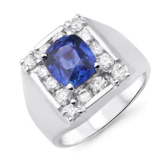 Anello con zaffiro dello Sri Lanka da 1,60 ct e diamante 14K Oro bianco