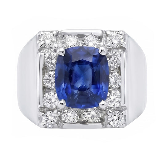 Anello con zaffiro dello Sri Lanka da 1,60 ct e diamante 14K Oro bianco