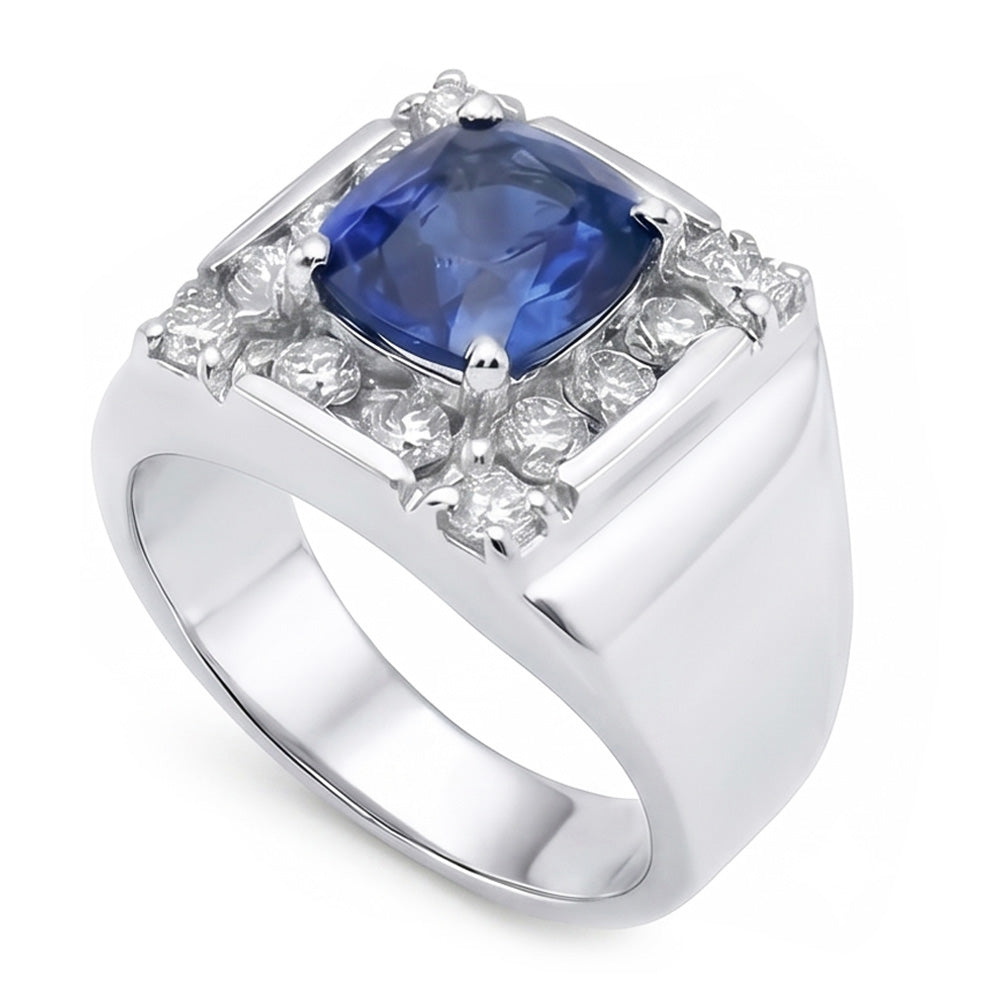 Anello con zaffiro dello Sri Lanka da 1,60 ct e diamante 14K Oro bianco
