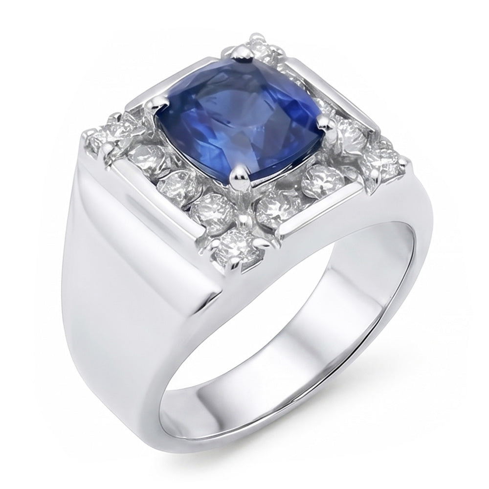 Anello con zaffiro dello Sri Lanka da 1,60 ct e diamante 14K Oro bianco