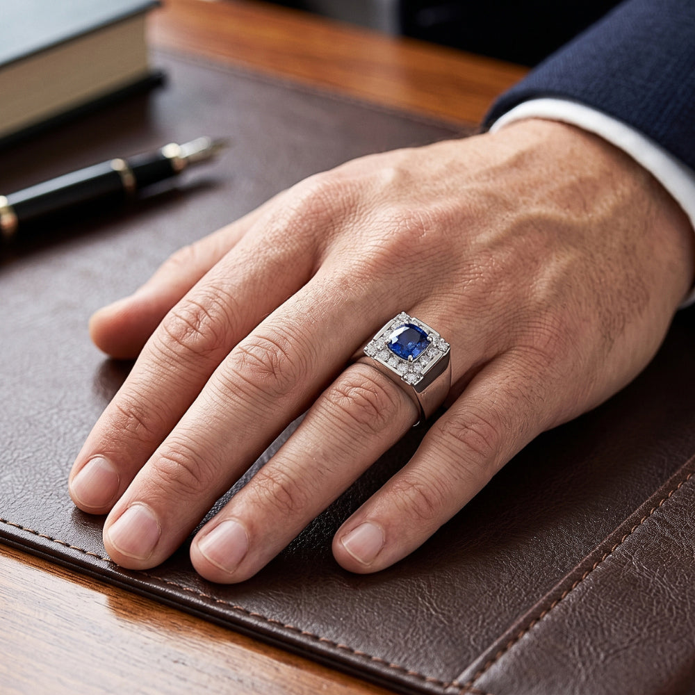Anello con zaffiro dello Sri Lanka da 1,60 ct e diamante 14K Oro bianco