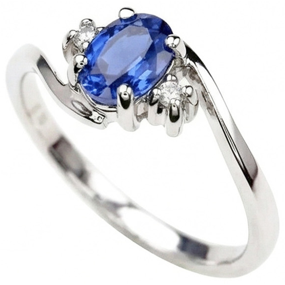 Anello con zaffiro dello Sri Lanka da 1,70 carati e diamante Tre pietre in oro bianco 14K
