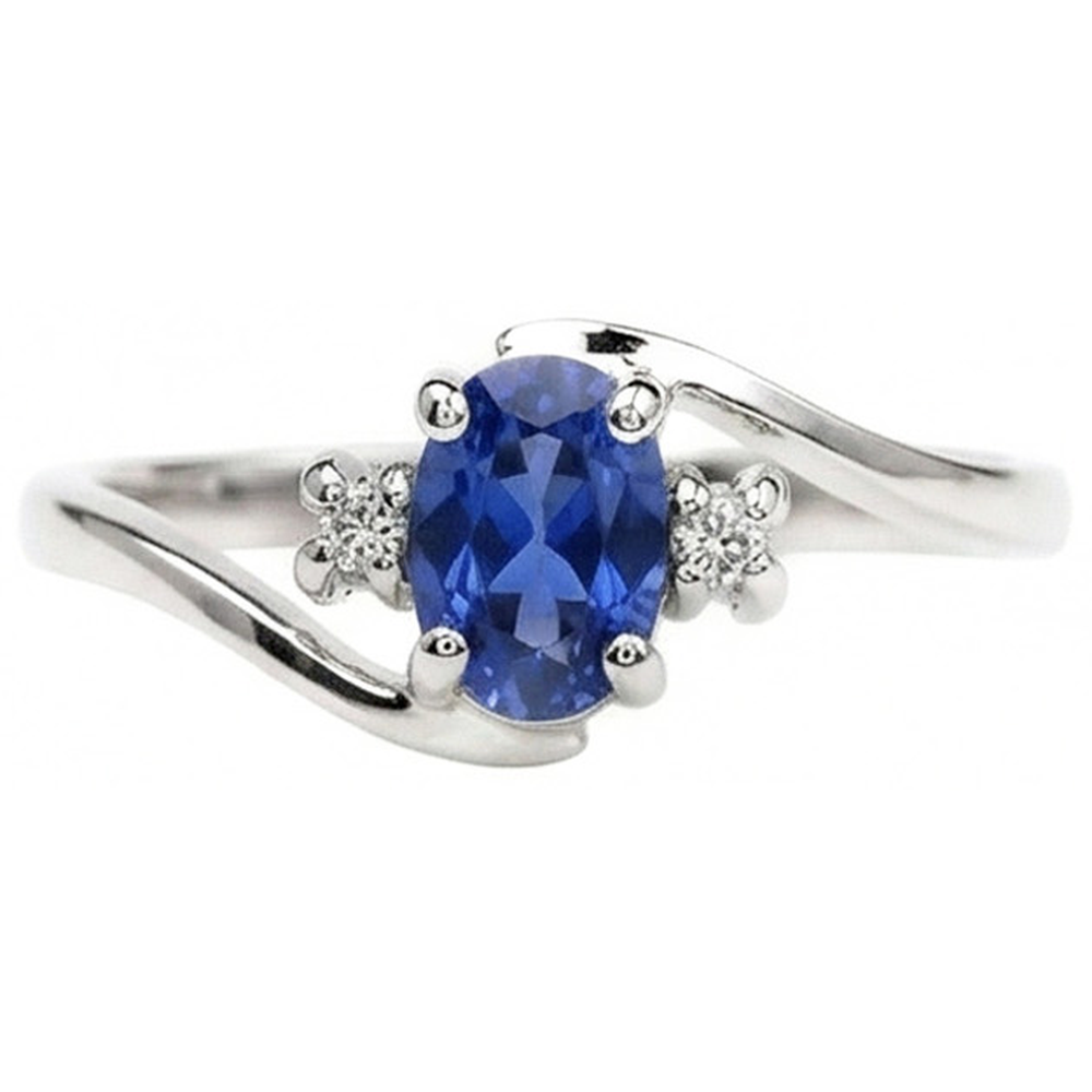 Anello con zaffiro dello Sri Lanka da 1,70 carati e diamante Tre pietre in oro bianco 14K