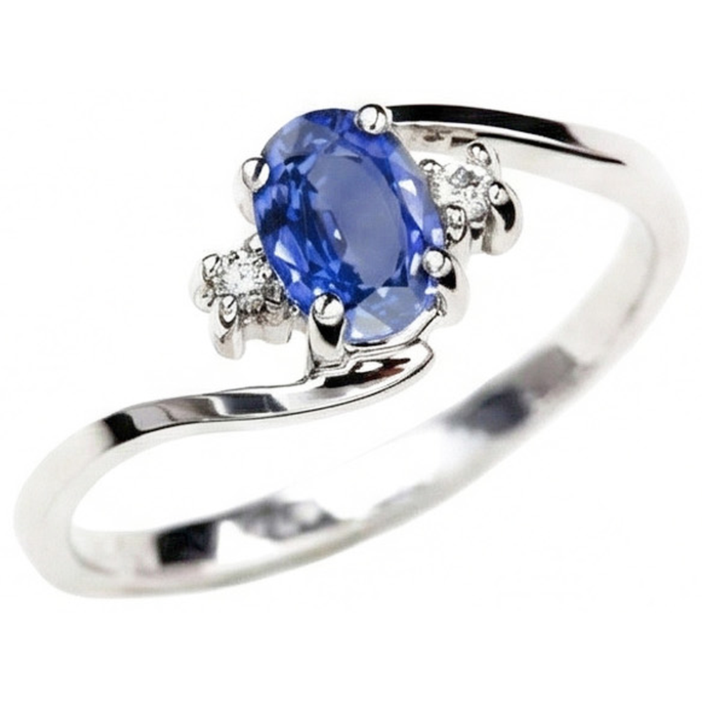 Anello con zaffiro dello Sri Lanka da 1,70 carati e diamante Tre pietre in oro bianco 14K