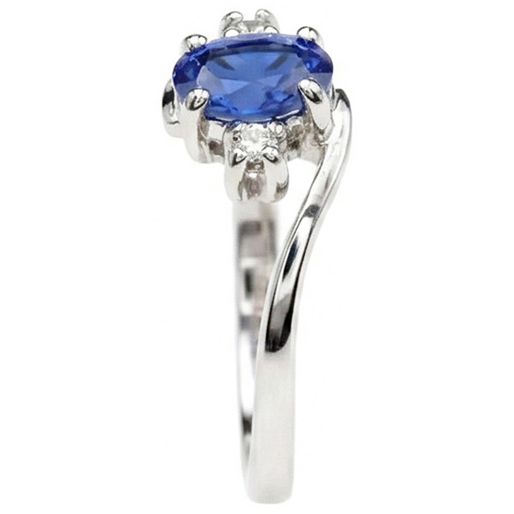 Anello con zaffiro dello Sri Lanka da 1,70 carati e diamante Tre pietre in oro bianco 14K