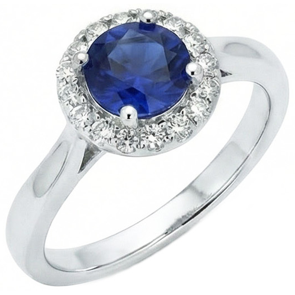 Anello con zaffiro dello Sri Lanka da 2,50 carati e diamante in oro bianco 14K.