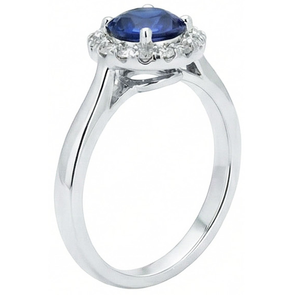 Anello con zaffiro dello Sri Lanka da 2,50 carati e diamante in oro bianco 14K.