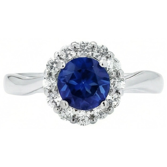 Anello con zaffiro dello Sri Lanka da 2,50 carati e diamante in oro bianco 14K.