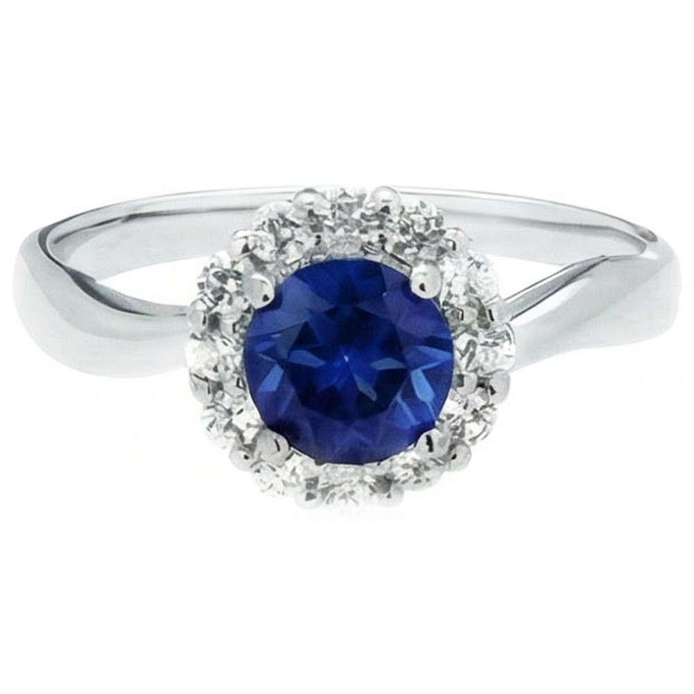 Anello con zaffiro dello Sri Lanka da 2,50 carati e diamante in oro bianco 14K.