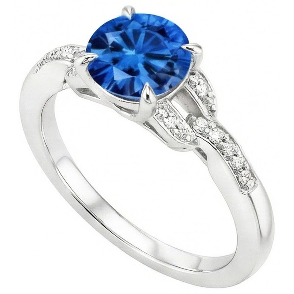 Anello con zaffiro dello Sri Lanka da 2,90 carati e diamanti in oro bianco 14K
