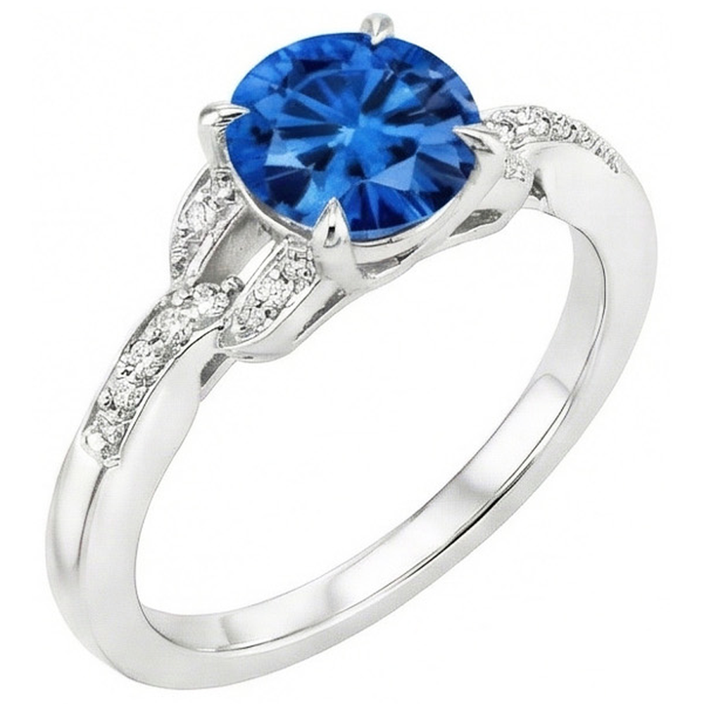 Anello con zaffiro dello Sri Lanka da 2,90 carati e diamanti in oro bianco 14K
