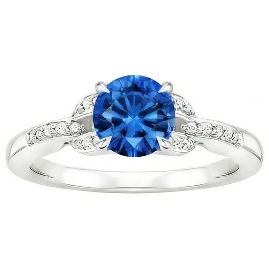 Anello con zaffiro dello Sri Lanka da 2,90 carati e diamanti in oro bianco 14K