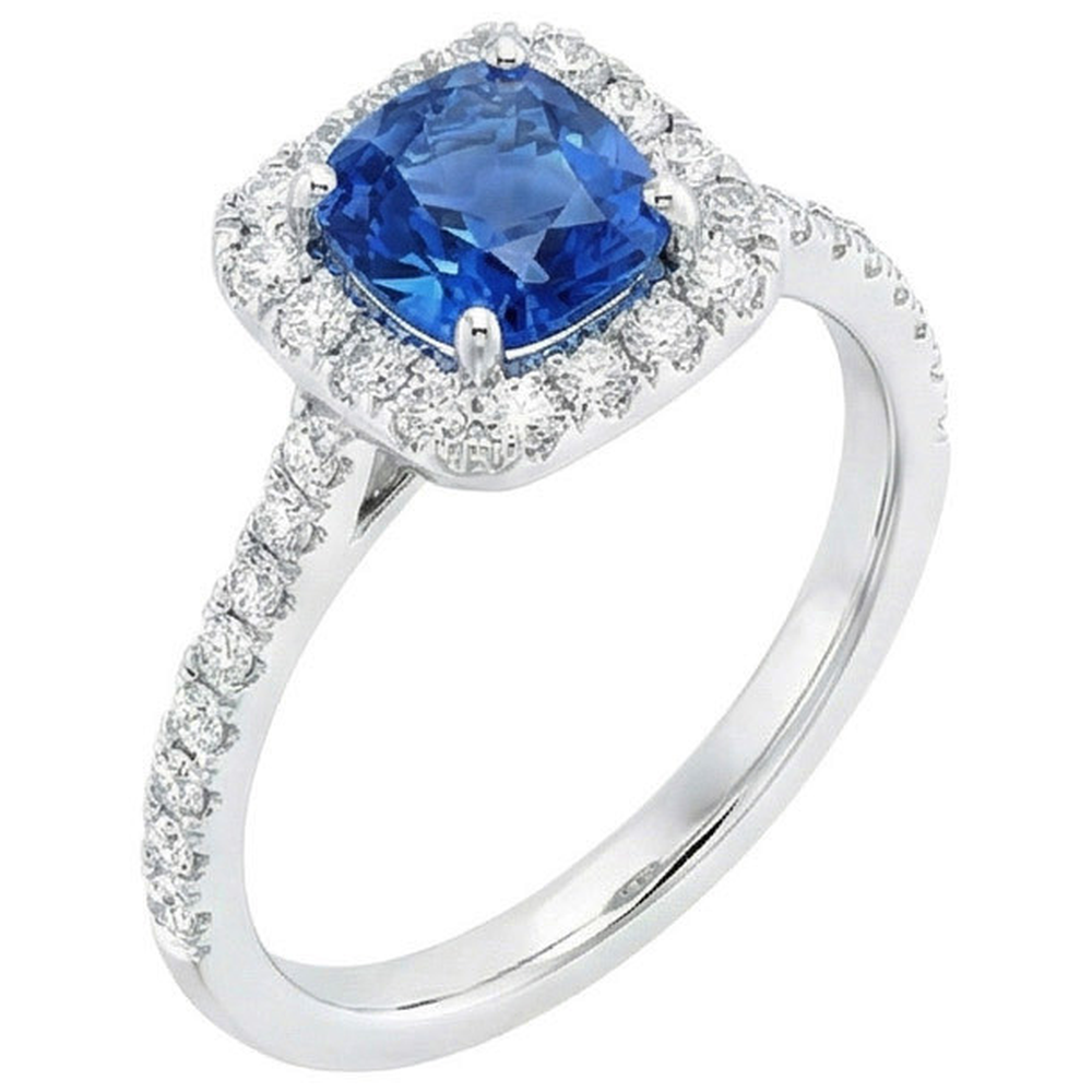 Anello con zaffiro dello Sri Lanka da 3,35 carati e diamanti in oro bianco 14K