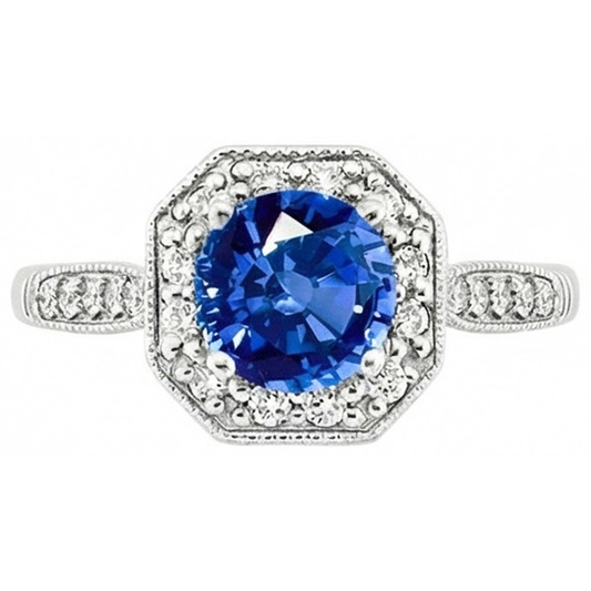 Anello con zaffiro dello Sri Lanka da 3,35 carati e diamanti in oro bianco 14K