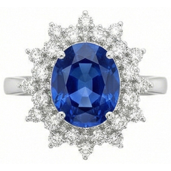 Anello con zaffiro dello Sri Lanka da 3,75 carati e diamante in oro bianco 14K