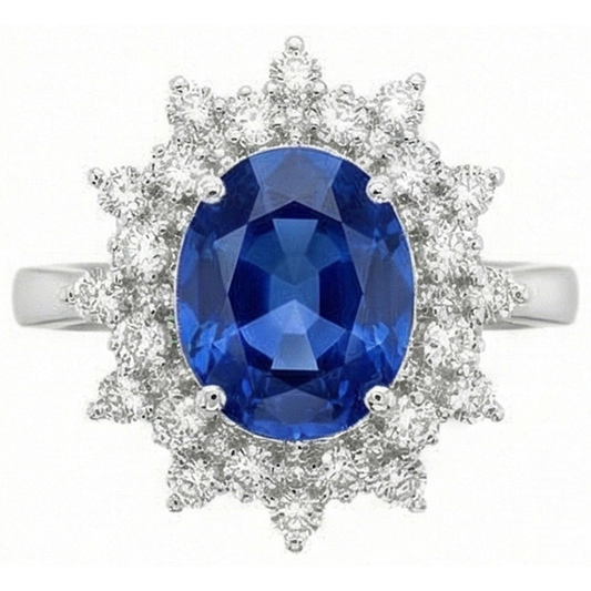 Anello con zaffiro dello Sri Lanka da 3,75 carati e diamante in oro bianco 14K