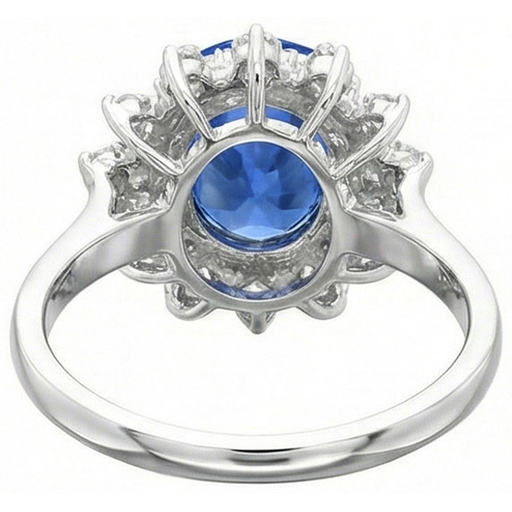 Anello con zaffiro dello Sri Lanka da 3,75 carati e diamante in oro bianco 14K