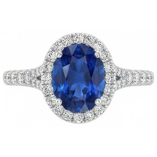 Anello con zaffiro dello Sri Lanka da 4 carati e diamanti incastonati in oro bianco 14K