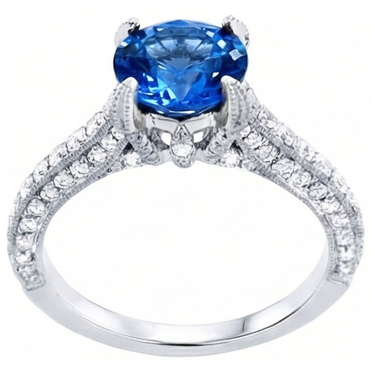 Anello con zaffiro dello Sri Lanka da 4,50 carati e diamanti taglio rotondo