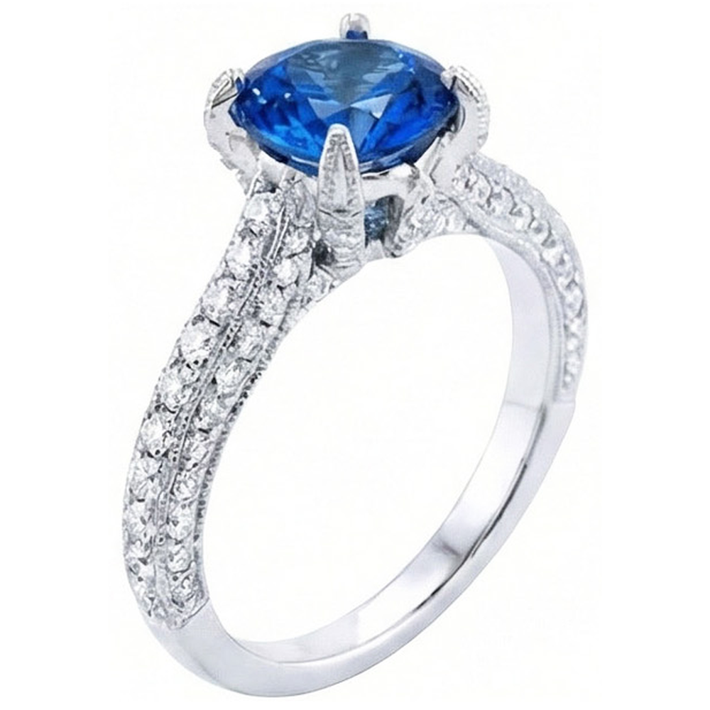 Anello con zaffiro dello Sri Lanka da 4,50 carati e diamanti taglio rotondo