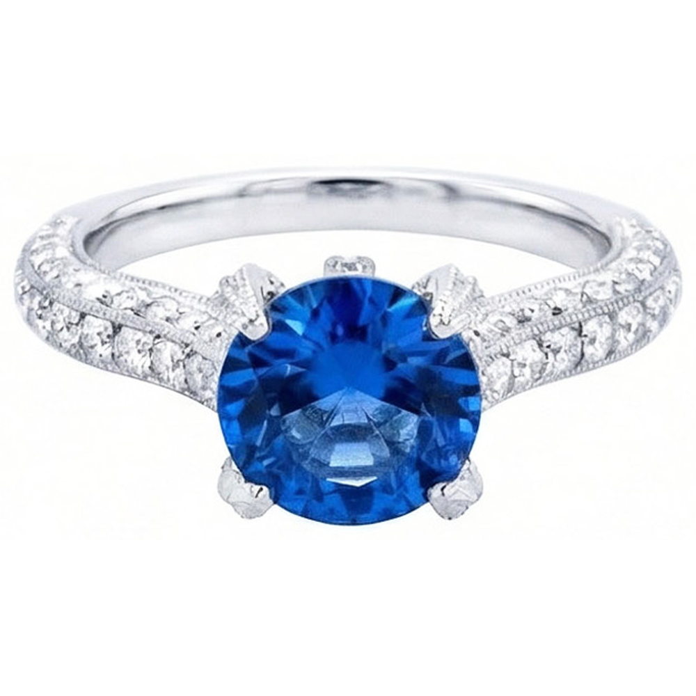 Anello con zaffiro dello Sri Lanka da 4,50 carati e diamanti taglio rotondo