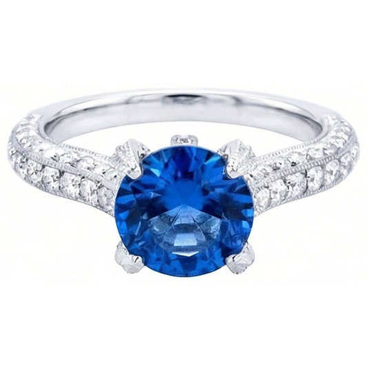 Anello con zaffiro dello Sri Lanka da 4,50 carati e diamanti taglio rotondo