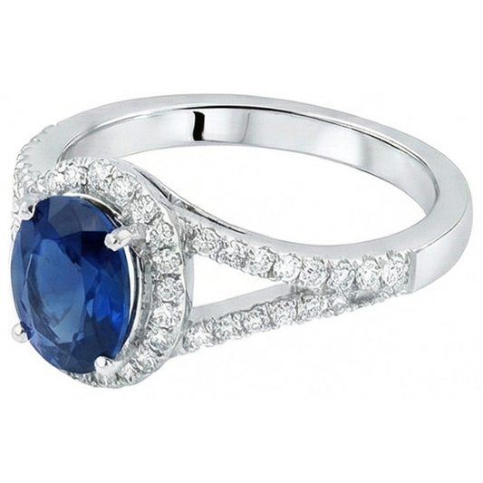 Anello con zaffiro dello Sri Lanka di 3,40 carati e diamanti in oro bianco 14K