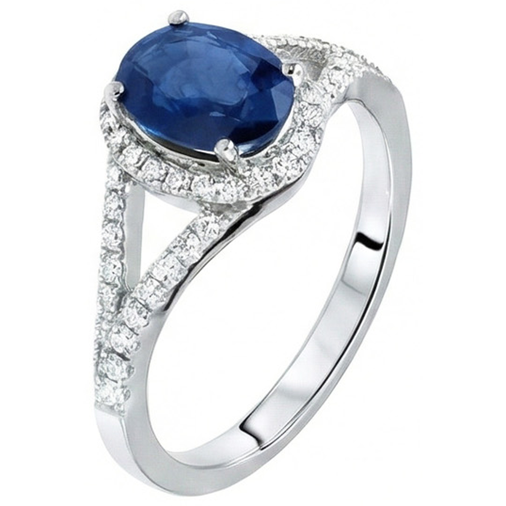 Anello con zaffiro dello Sri Lanka di 3,40 carati e diamanti in oro bianco 14K
