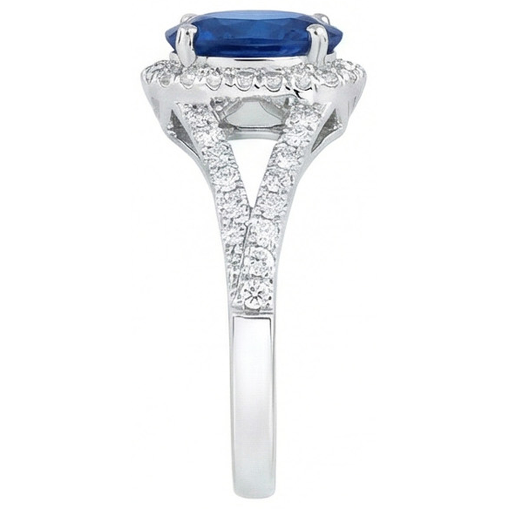 Anello con zaffiro dello Sri Lanka di 3,40 carati e diamanti in oro bianco 14K