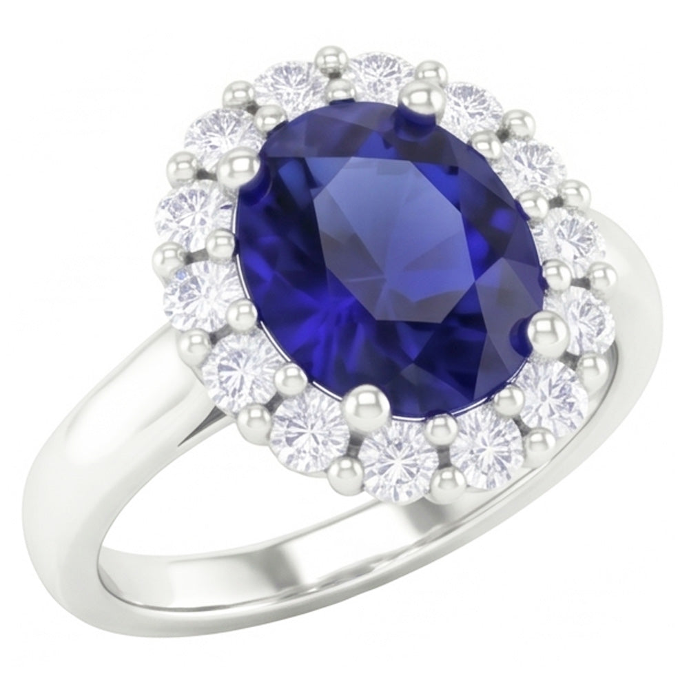 Anello con zaffiro dello Sri Lanka diamanti taglio rotondo da 2,50 carati in oro bianco 14K