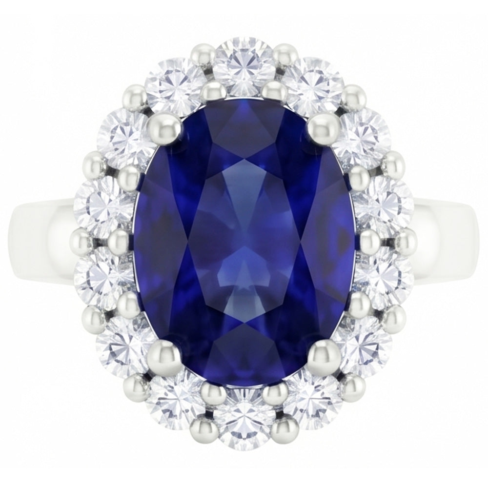Anello con zaffiro dello Sri Lanka diamanti taglio rotondo da 2,50 carati in oro bianco 14K
