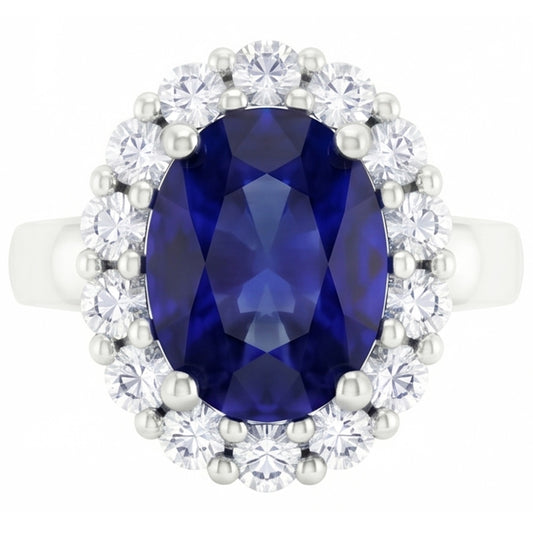Anello con zaffiro dello Sri Lanka diamanti taglio rotondo da 2,50 carati in oro bianco 14K