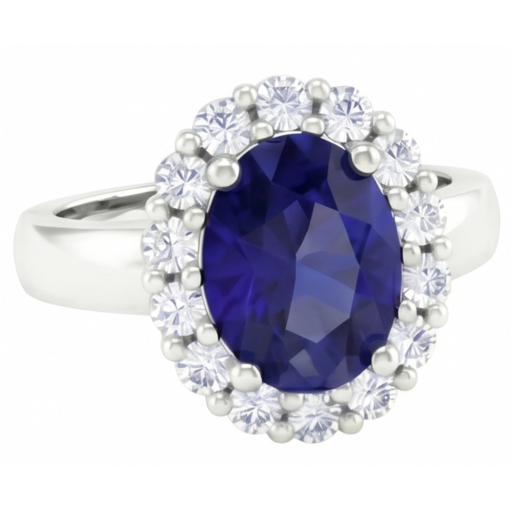 Anello con zaffiro dello Sri Lanka diamanti taglio rotondo da 2,50 carati in oro bianco 14K