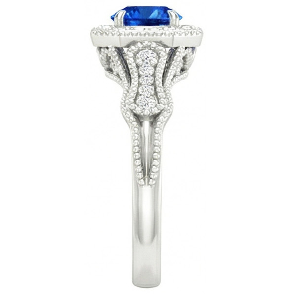 Anello con zaffiro dello Sri Lanka e diamanti da 2 ct. oro bianco 14k Nuovo