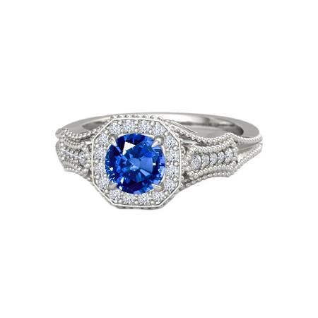 Anello con zaffiro dello Sri Lanka e diamanti da 2 ct. oro bianco 14 kt Nuovo - harrychadent.it