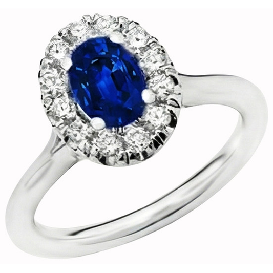 Anello con zaffiro dello Sri Lanka ovale a taglio rotondo da 1,85 ct con oro bianco 14K