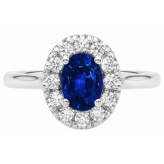 Anello con zaffiro dello Sri Lanka ovale a taglio rotondo da 1,85 ct con oro bianco 14K