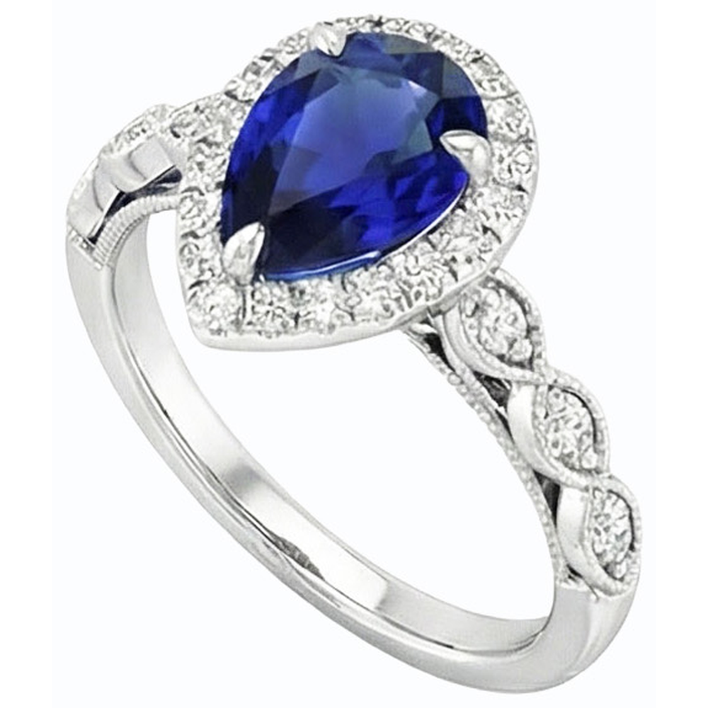 Anello con zaffiro dello Sri Lanka taglio a goccia con diamante Halo 4 carati