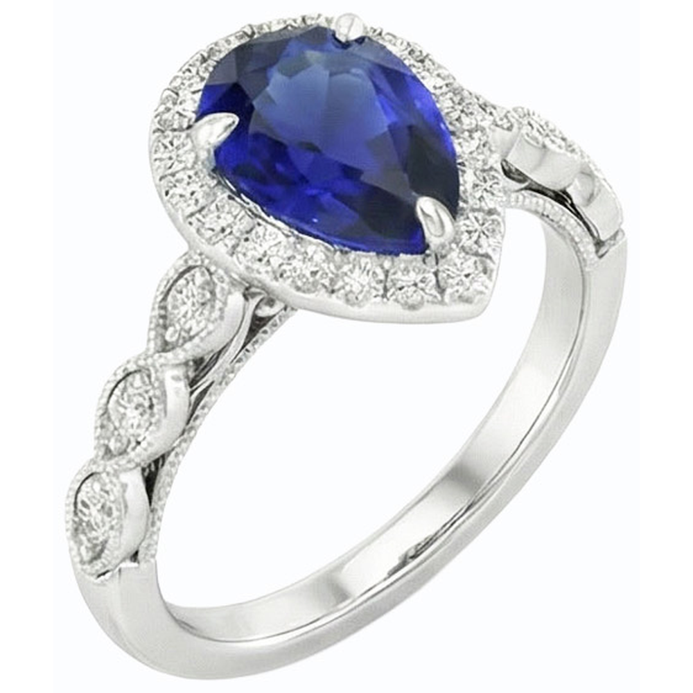 Anello con zaffiro dello Sri Lanka taglio a goccia con diamante Halo 4 carati