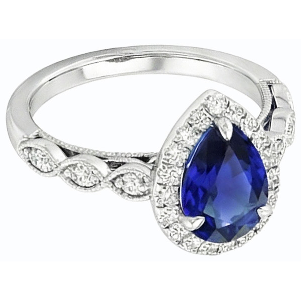 Anello con zaffiro dello Sri Lanka taglio a goccia con diamante Halo 4 carati