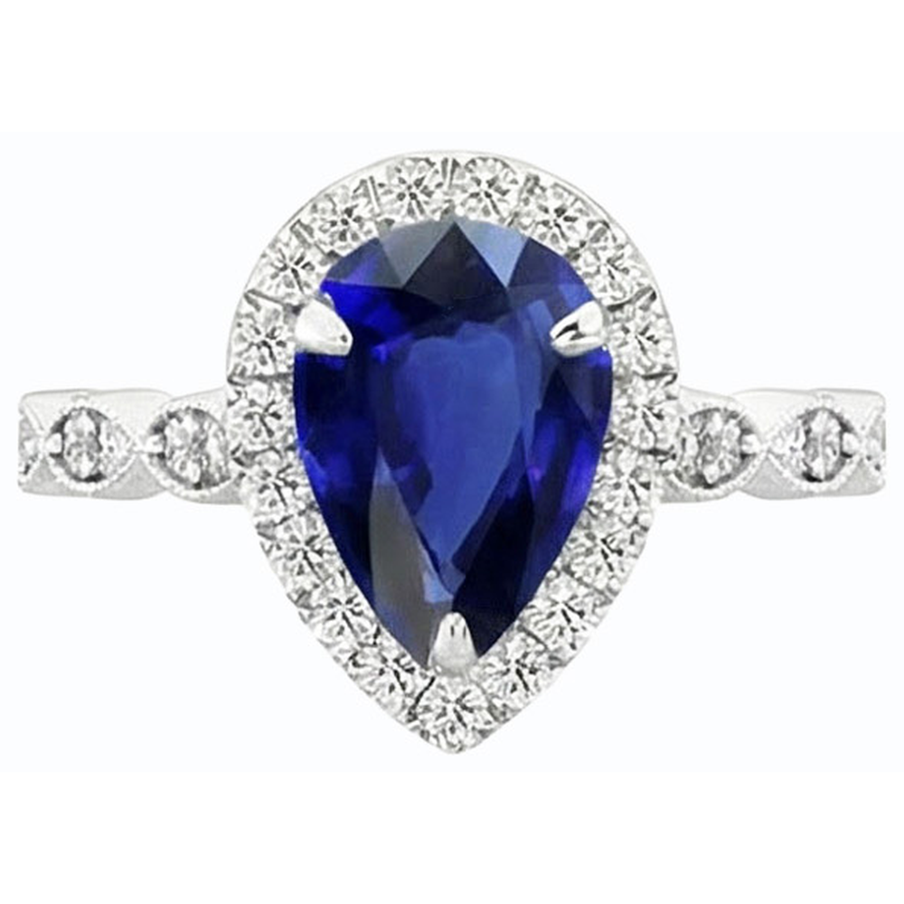 Anello con zaffiro dello Sri Lanka taglio a goccia con diamante Halo 4 carati