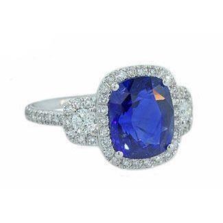 Anello con zaffiro dello Sri Lanka taglio cuscino e diamante in oro bianco 14 carati 5 ct - harrychadent.it