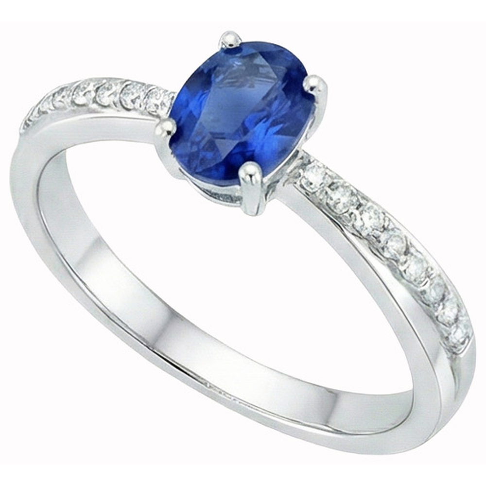 Anello con zaffiro dello Sri Lanka taglio ovale da 2,30 carati e diamanti tondi in G bianco 14K