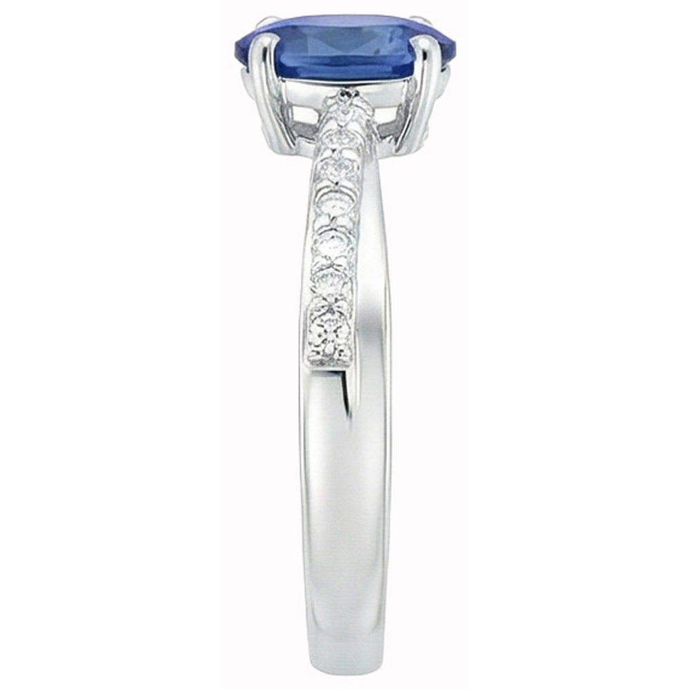 Anello con zaffiro dello Sri Lanka taglio ovale da 2,30 carati e diamanti tondi in G bianco 14K