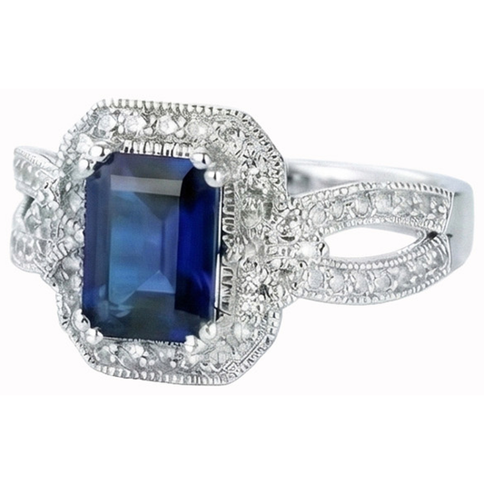 Anello con zaffiro dello Sri Lanka taglio smeraldo da 3,50 carati in oro bianco 14K