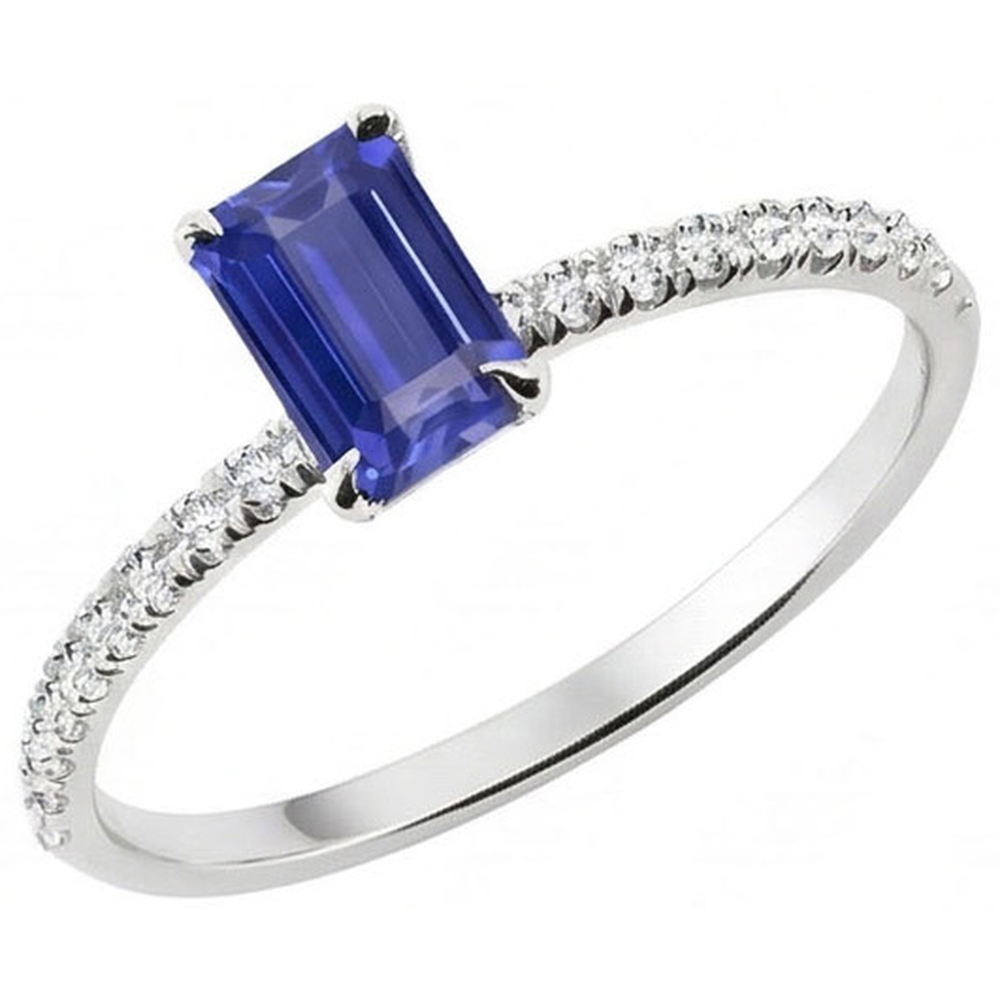 Anello con zaffiro dello Srilankan con diamante taglio smeraldo scintillante a 2 carati