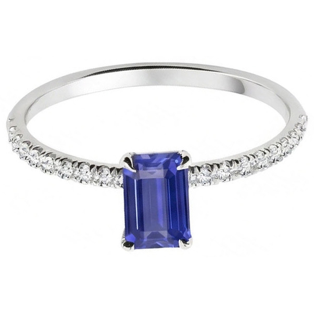 Anello con zaffiro dello Srilankan con diamante taglio smeraldo scintillante a 2 carati